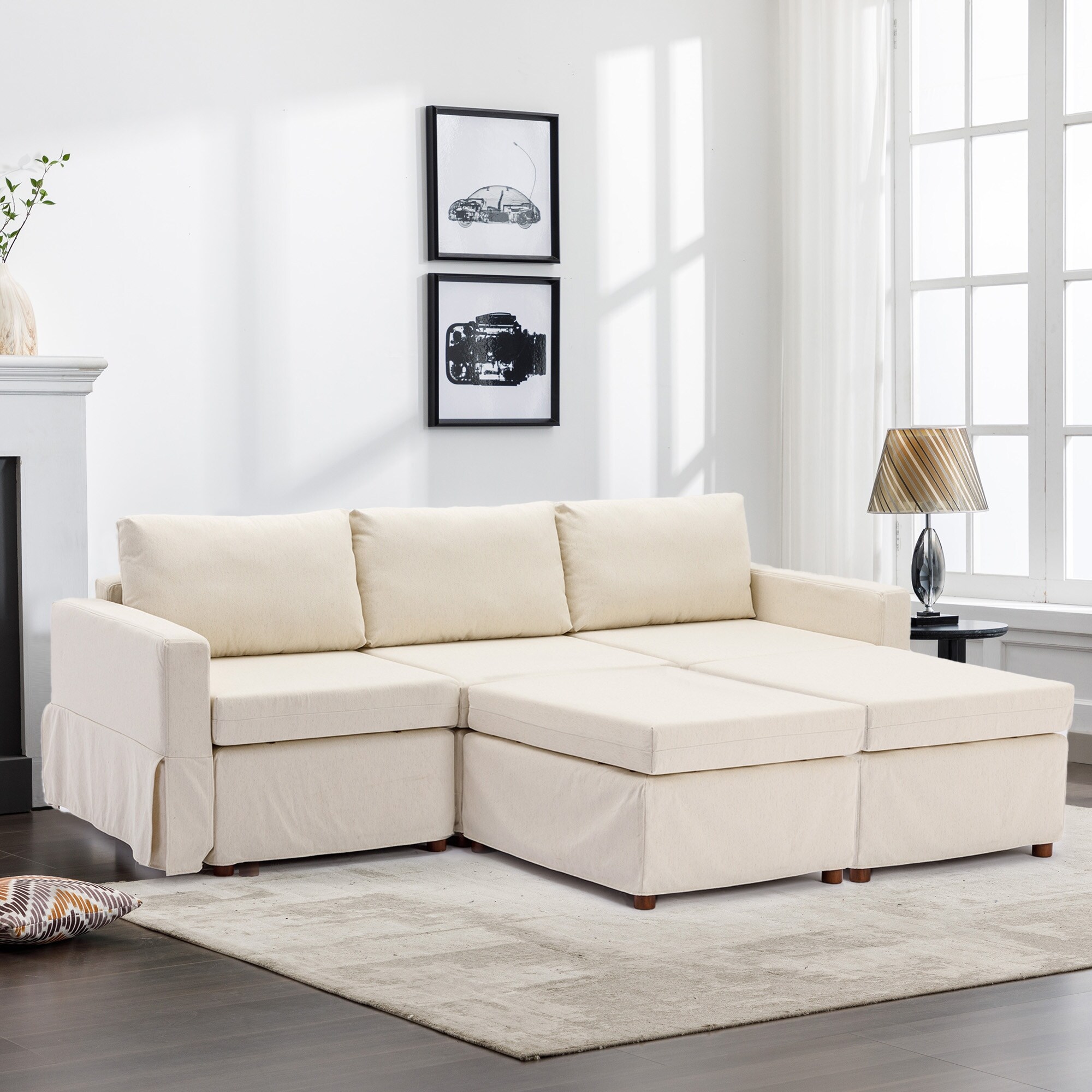 White linen online modular sofa